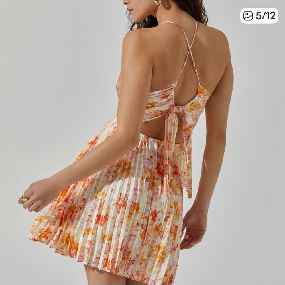 Astr Backless Floral Dress in Orange and White